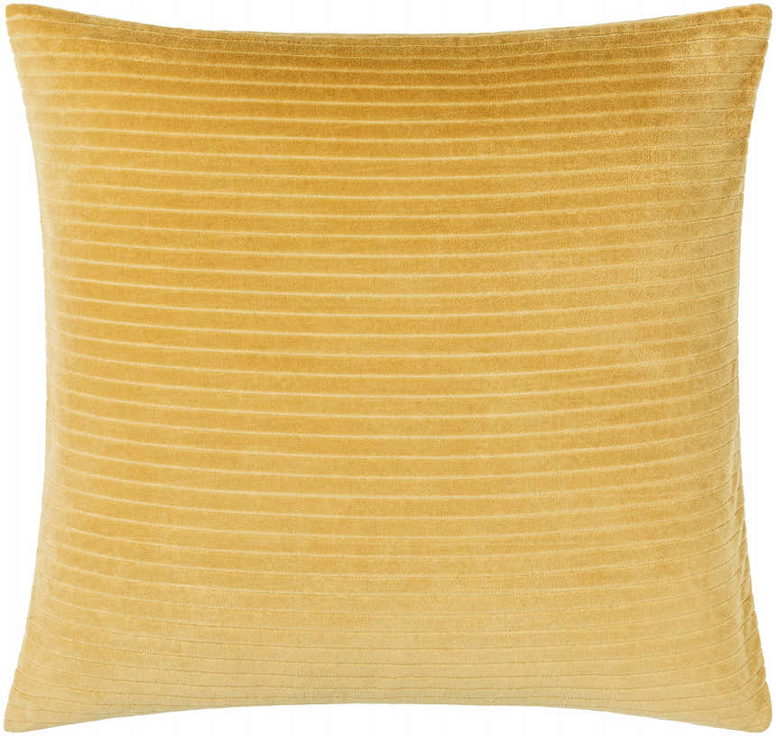 Aurox Mustard Horizontal Ribbed Stripe Modern Cotton Velvet Accent Pillow