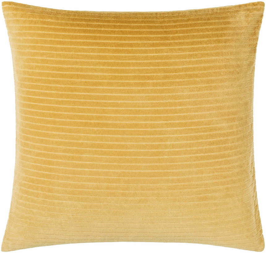 Aurox Mustard Horizontal Ribbed Stripe Modern Cotton Velvet Accent Pillow