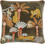Verdan Dark Green Modern Botanical Floral Cotton Accent Pillow - Clearance