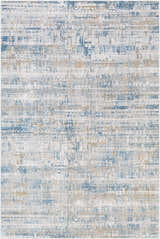Close-up of the Runa Area Rug showing its contemporary blue, brown, and off-white abstract design. Design-Rectangle-6796