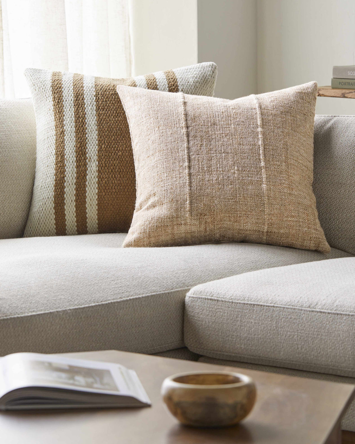 Boreva Beige Diamond Tribal Bohemian Recycled PET Yarn Outdoor Accent Pillow