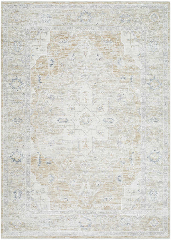 Close-up of Rhody Luxe Rug in light silver and sterling gray. Traditional farmhouse style with a subtle floral pattern. Design-Rectangle-57