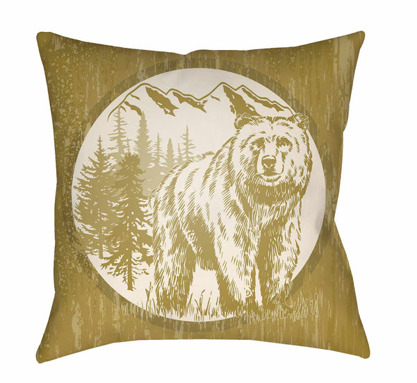 Rajni Mustard Bear Print Throw Pillow