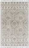 Reyn Area Rug, a machine woven rug with geometric pattern in dark gray, light gray, and smoke. Bohemian farmhouse style. Design-Rectangle-57