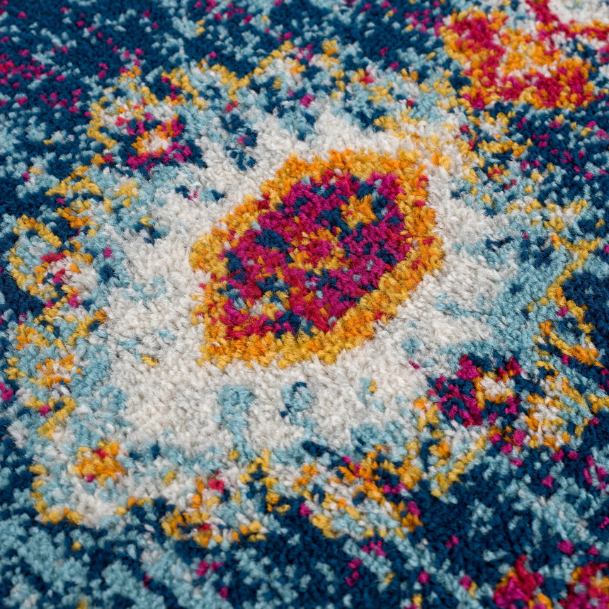 Istanbul Medallion Blue & Orange Area Rug - Clearance