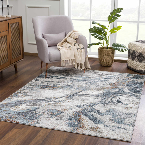 Lively Marble Blue Area Rug