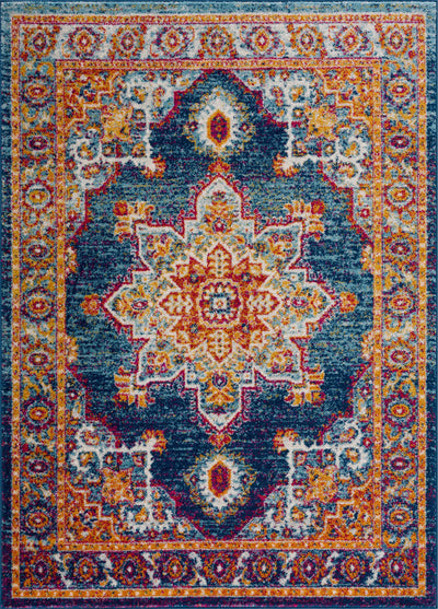 Istanbul Medallion Blue & Orange Area Carpet - Clearance