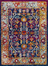 Close-up of Istanbul Vintage Navy Area Rug, featuring a traditional floral pattern in navy, ivory, gold, and red. Design-Rectangle-537