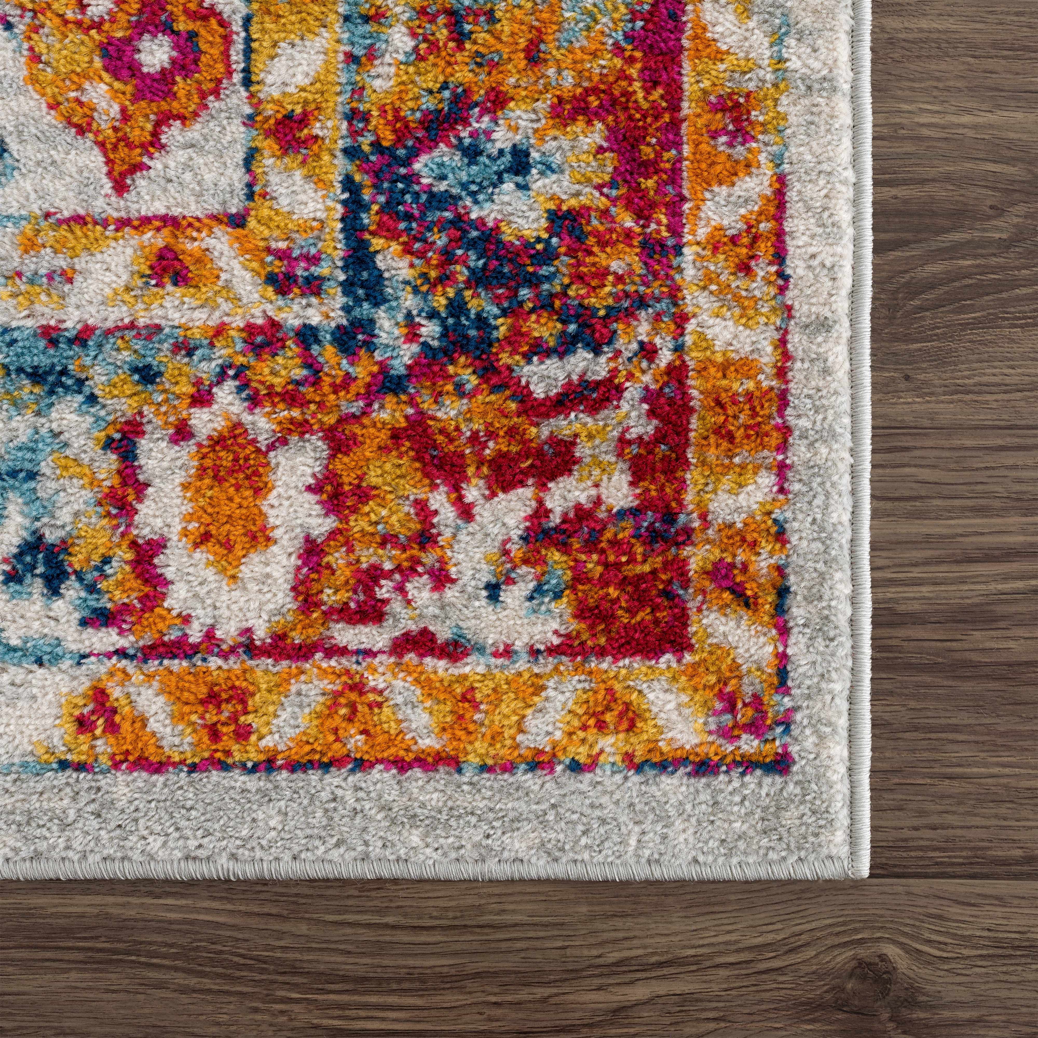 Zoomed-in view of the edge of Istanbul Colorful Rug - Clearance, focusing on border details and craftsmanship.  Area Rug Backing Polyester 