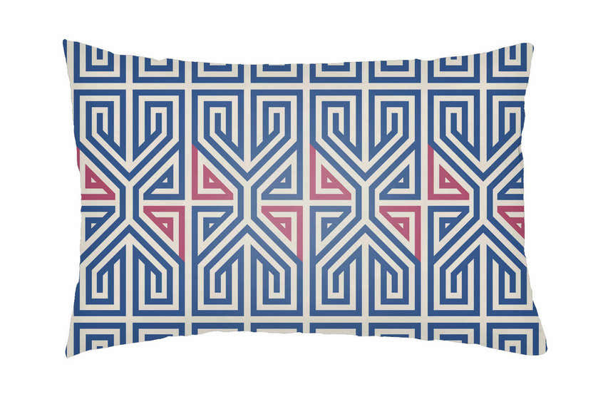 Saaban Geometric Blue Pink Outdoor Throw Pillow
