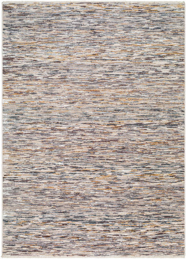 Close-up of the Apria Area Rug, a machine-woven rug with a contemporary design in beige, brown, and gray tones. Design-Rectangle-579