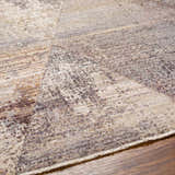 Close-up of the Birdy Area Rug showing beige, brown, and gray tones with a contemporary abstract pattern and soft, textured weave. Texture