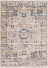 Detailed Iiona Area Rug - Clearance with traditional brown, gray, and taupe farmhouse pattern and fringe. Design-Rectangle-579