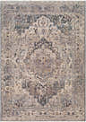 Detailed beige Rada Area Rug with traditional charcoal and camel floral pattern. Machine woven texture. Design-Rectangle-579