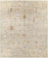 Close-up of the Sackville Premium Area Rug. Hand-knotted rug with beige, blue, and mustard tones in an oriental pattern. Design-Rectangle-810