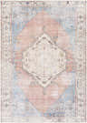 Close-up of the Sacriston Washable Area Rug, showcasing its bohemian-inspired design with aqua, rose, and light gray hues. Design-Rectangle-5373