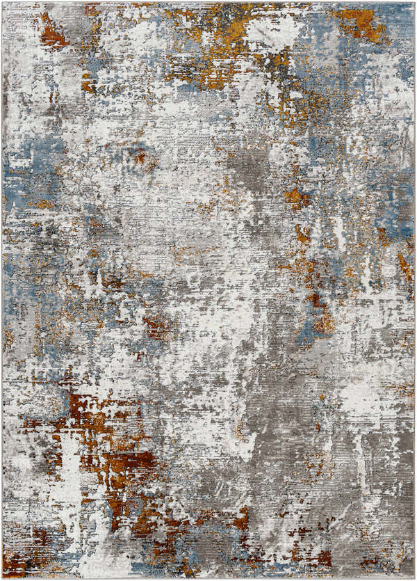 Close-up of the Ansel Area Rug, showcasing its abstract design with ivory, gray, rust, and navy hues. Design-Rectangle-5373