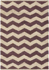 Close-up of Saginaw Jute Carpet featuring a beige and dark purple chevron pattern. Hand-woven texture. Farmhouse style. Design-Rectangle-576