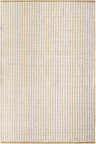 Close-up of the hand woven Ieuan Area Rug in beige and bone. Farmhouse style with a subtle, textured pattern. Design-Rectangle-576