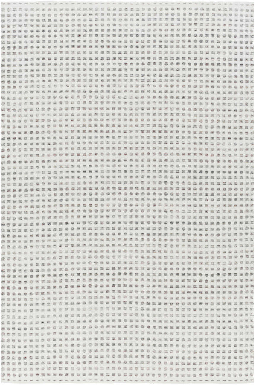 Close-up of the Bence Cream & Gray Area Rug showing a textured, hand-woven pattern in cream, arctic stone, and gray tones. Design-Rectangle-576