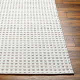 Close-up of the hand-woven Bence Cream & Gray Area Rug showing its textured, geometric pattern and neutral color palette. Front