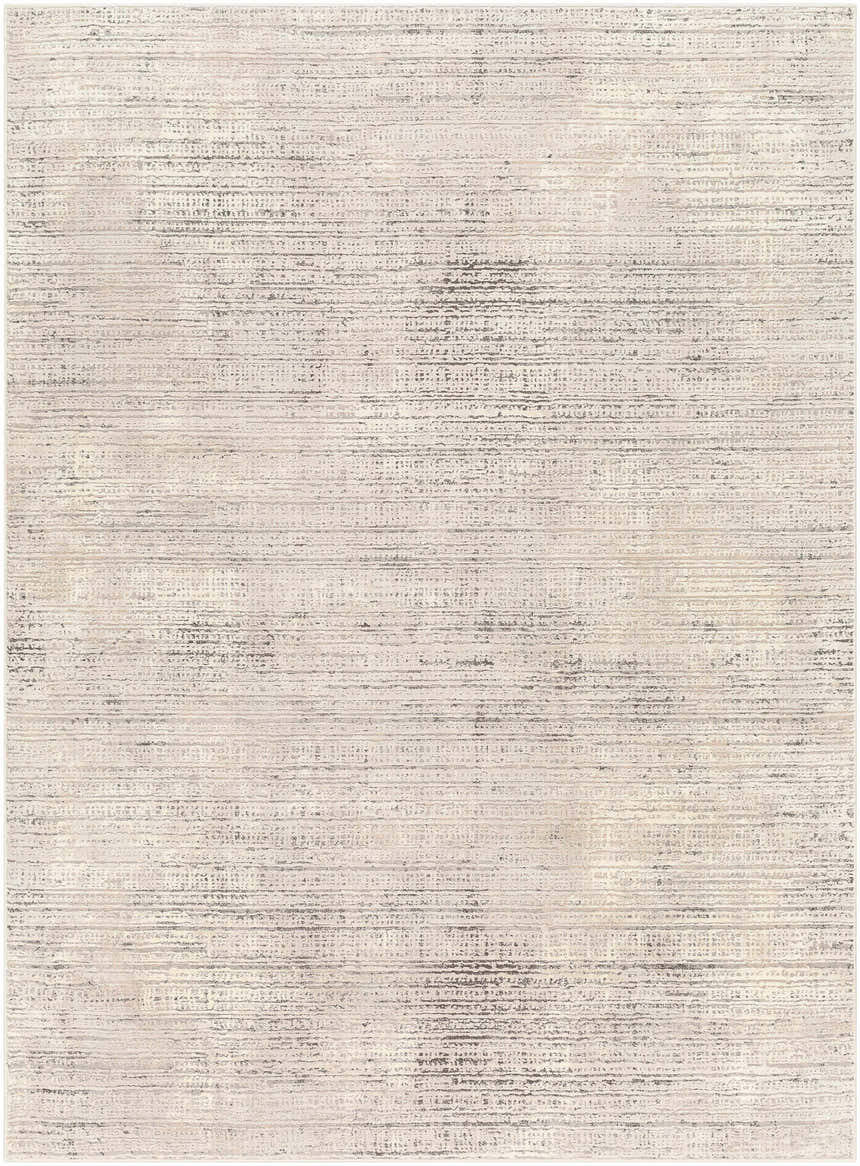 Close-up of the Chiyo Tan Plush Textured Washable Rug, featuring a subtle horizontal pattern in tan, cream, and gray hues. Design-Rectangle-4117