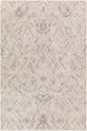 Close-up of Garza Diamond Textured Washable Rug. Beige and gray rug features a contemporary diamond pattern. Design-Rectangle-4117