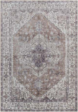 Athor Washable Rug in dark gray, eggplant, brown, and natural gray. Traditional, machine-woven design. Design-Rectangle-5373