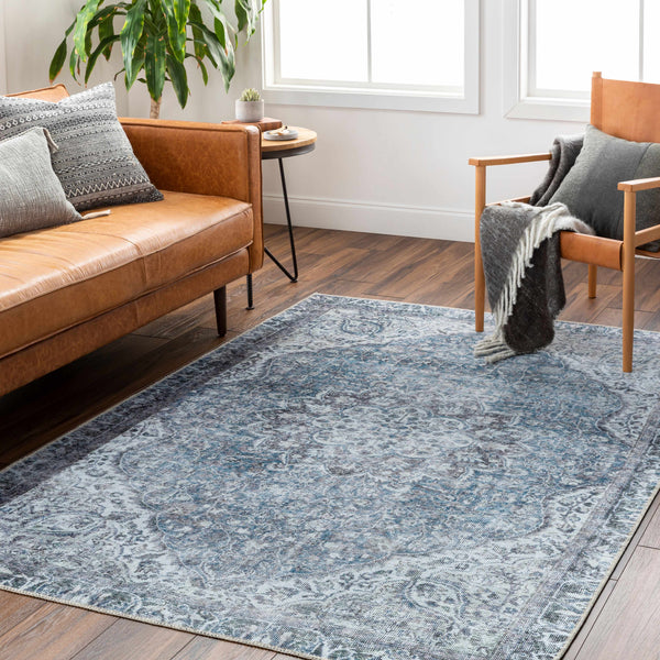 Dezso Ice Blue Washable Area Rug