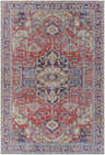 Detailed view of the Reza Red Washable Rug, featuring a traditional pattern in garnet, bone, and cloud gray hues. Design-Rectangle-5373