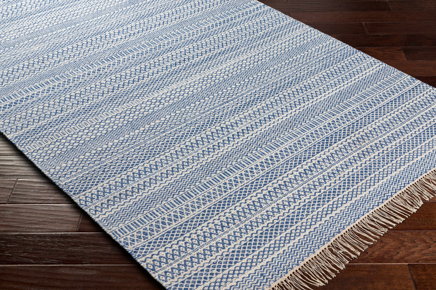 Sanc Blue/Cream Flatweave Wool Rug - Clearance