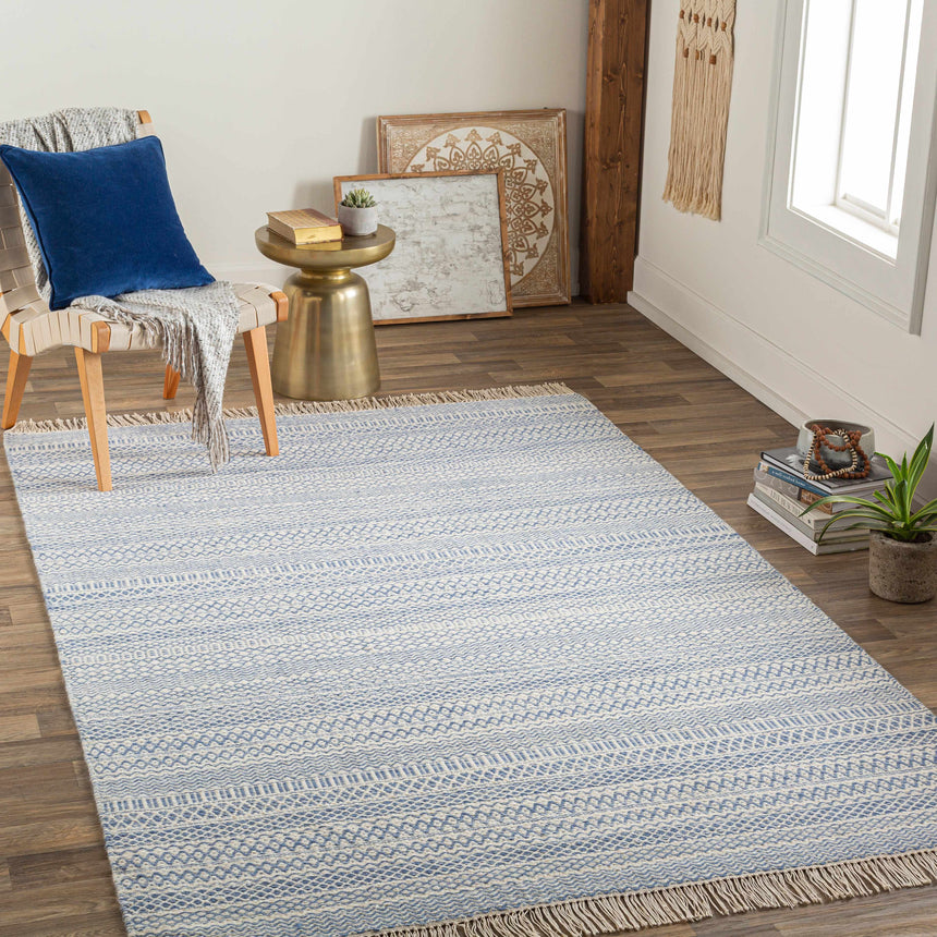 Sanc Blue/Cream Flatweave Wool Rug - Clearance