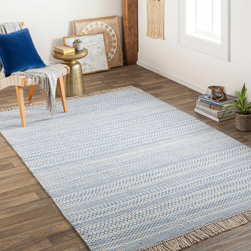 Sanc Blue/Cream Flatweave Wool Rug - Clearance
