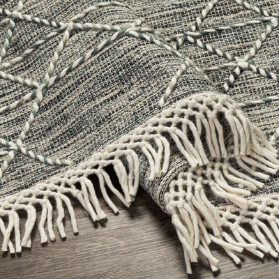 Charcoal Cream Sapadun Wool Blend Braided Tassel Area Rug - Clearance