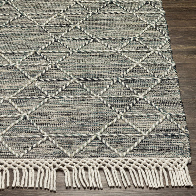 Charcoal Cream Sapadun Wool Blend Braided Tassel Area Rug - Clearance