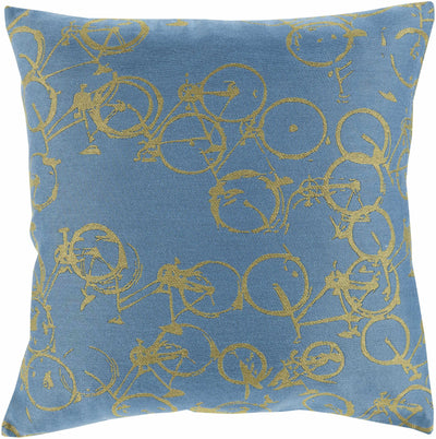 Saranac Gold Bicycle Blue Throw Pillow - Clearance
