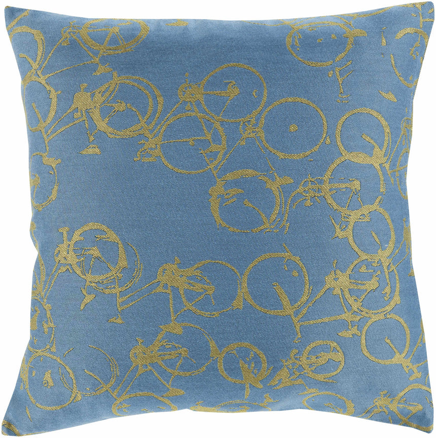 Saranac Gold Bicycle Blue Throw Pillow - Clearance