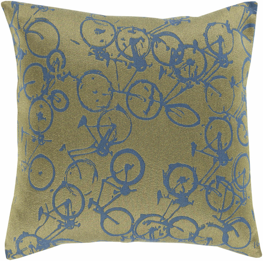 Saranac Gold Bicycle Blue Throw Pillow - Clearance