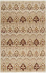 Close-up of the Saratoga Area Carpet. Hand-knotted wool rug in brick red, camel, and light brown with a traditional pattern. Design-Rectangle-5686