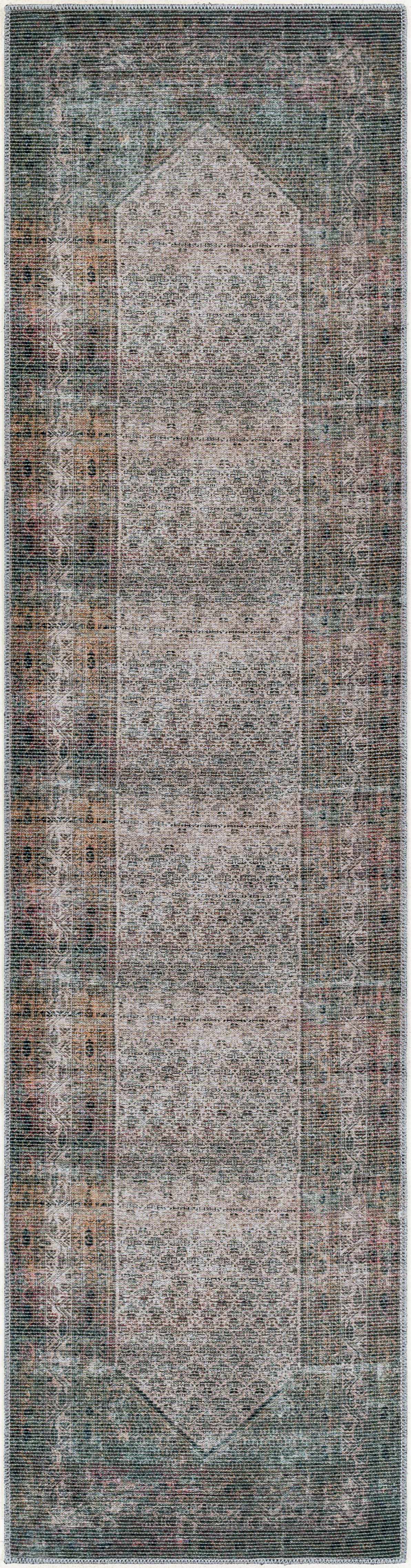 Reverse side of Olive Sariaya Distressed Washable Area Rug - Clearance, focusing on underside structure and material.Traditional Area Rug Backing Canvas 2'7" x 10' Runner