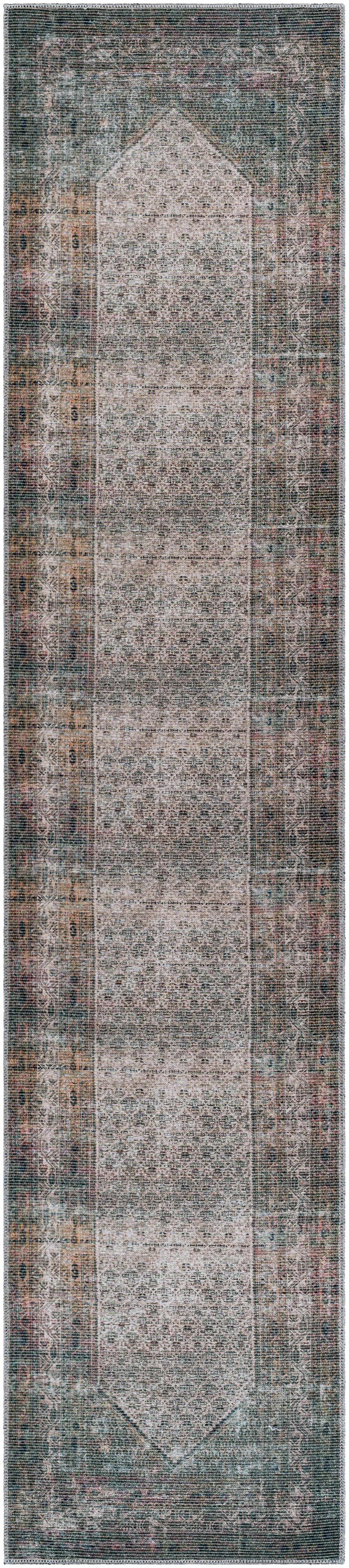 Reverse side of Olive Sariaya Distressed Washable Area Rug - Clearance, focusing on underside structure and material.Traditional Area Rug Backing Canvas 2'7" x 12' Runner