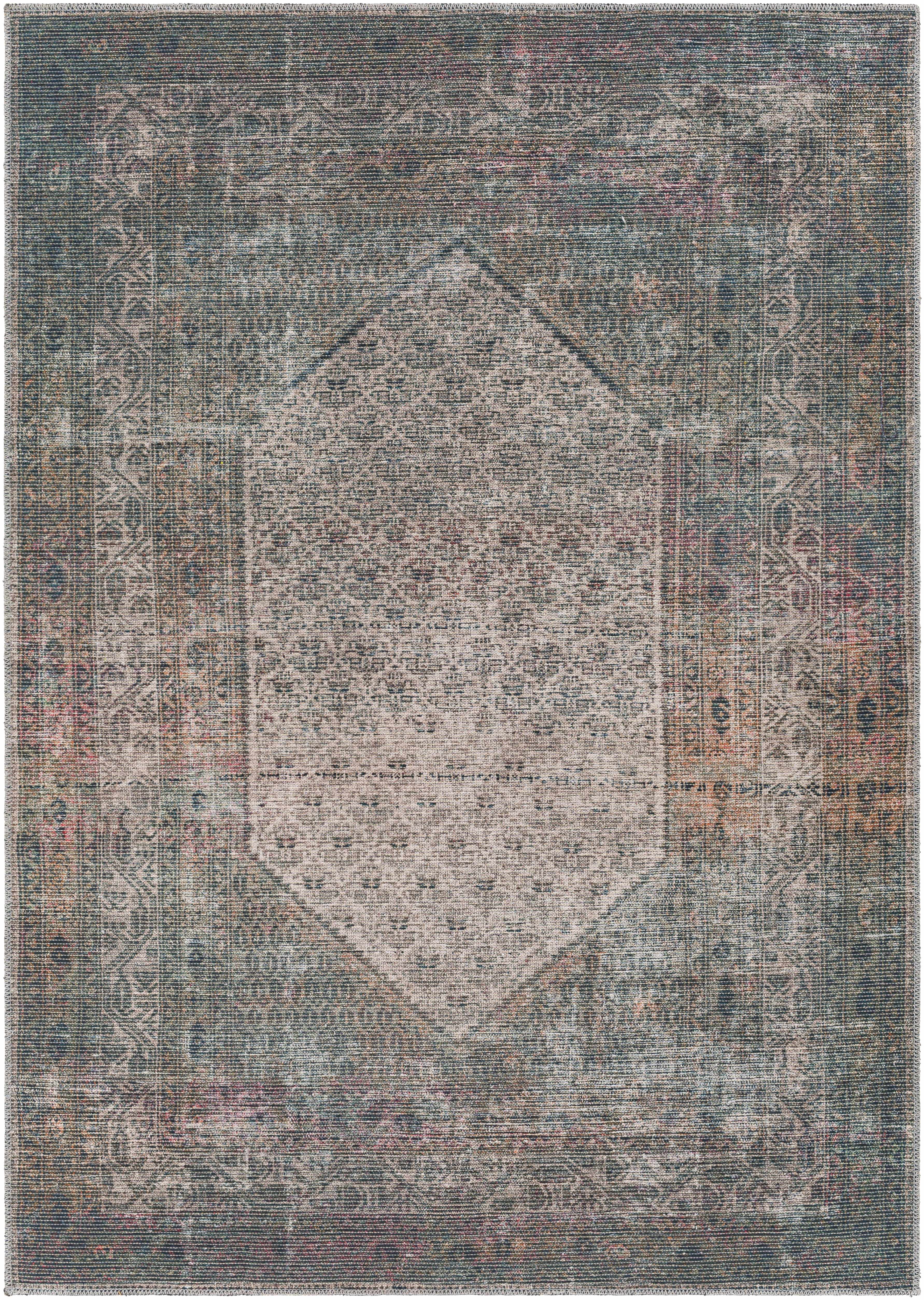 Reverse side of Olive Sariaya Distressed Washable Area Rug - Clearance, focusing on underside structure and material.Traditional Area Rug Backing Canvas 5'3" x 7'3" Rectangle