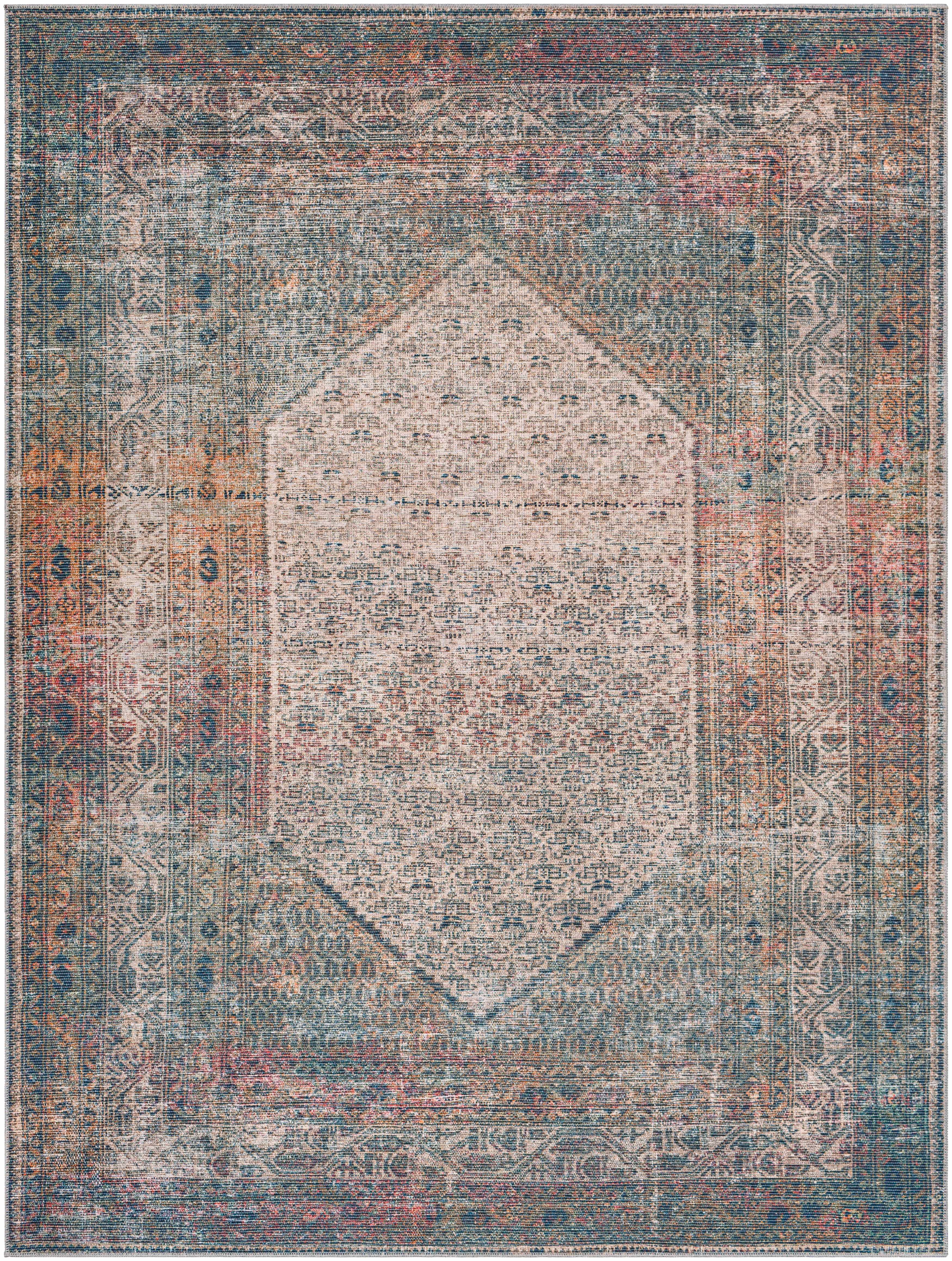 Reverse side of Olive Sariaya Distressed Washable Area Rug - Clearance, focusing on underside structure and material.Traditional Area Rug Backing Canvas 7'10" x 10'2" Rectangle