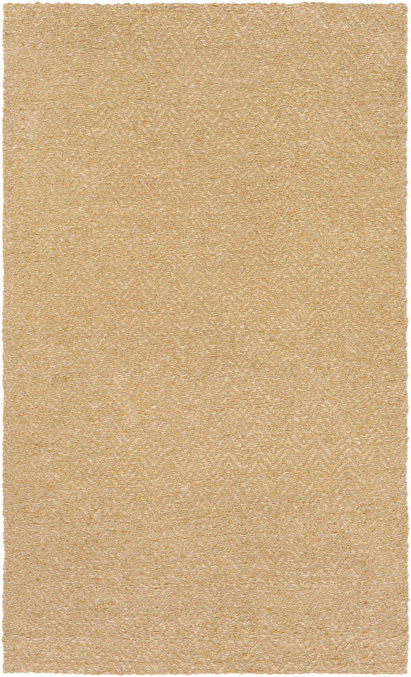 Close-up of the Sasabe Area Rug in beige, camel, and peach. Hand woven jute and polyester with a subtle chevron pattern. Design-Rectangle-58