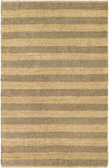 Close-up of the hand-woven Ilkay Jute Area Rug. Camel and natural jute stripes create a farmhouse, transitional style. Design-Rectangle-576