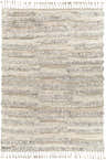 Close-up of the hand-knotted Saundersfoot Area Rug. Features charcoal, gray, and light beige wool with a textured, bohemian design. Design-Rectangle-69