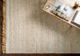 Close-up of the textured Gopi Jute&Wool Area Rug in Cream, showing jute and wool blend and fringe detail. Styleshot