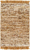 Close-up of the Tan Gopi Area Rug. Hand-woven jute and wool rug with a textured, nubby design in tan, taupe, and black. Design-Rectangle-23