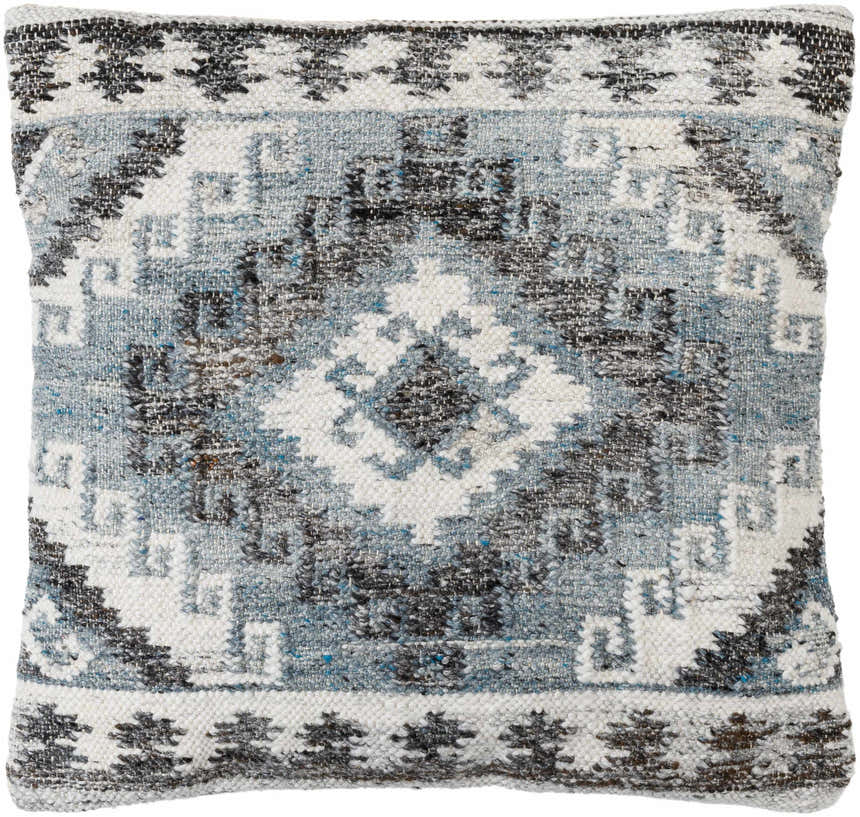 Ravnek Dusty Blue Geometric Southwest Recycled PET Yarn Accent Pillow - Clearance
