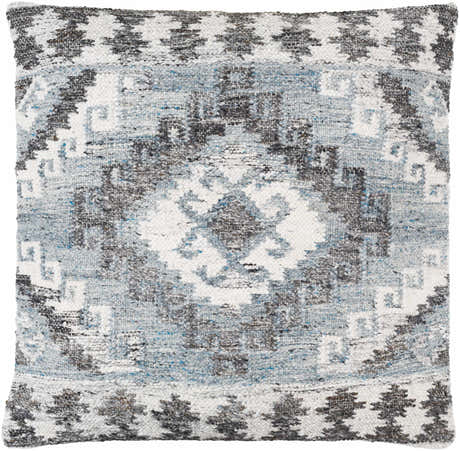 Ravnek Dusty Blue Geometric Southwest Recycled PET Yarn Accent Pillow